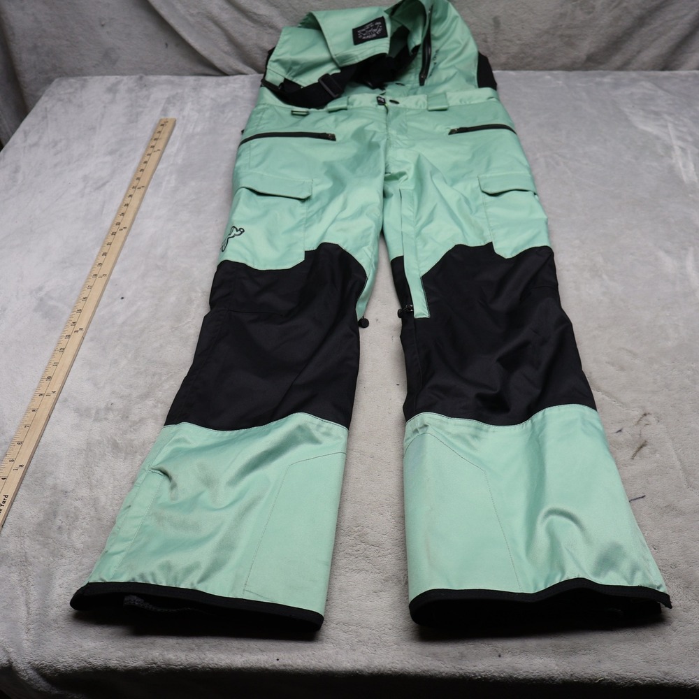 Saga Bib Pants Womens Small Green Cargo Double Knee Ski Snow Waterproof 34x34